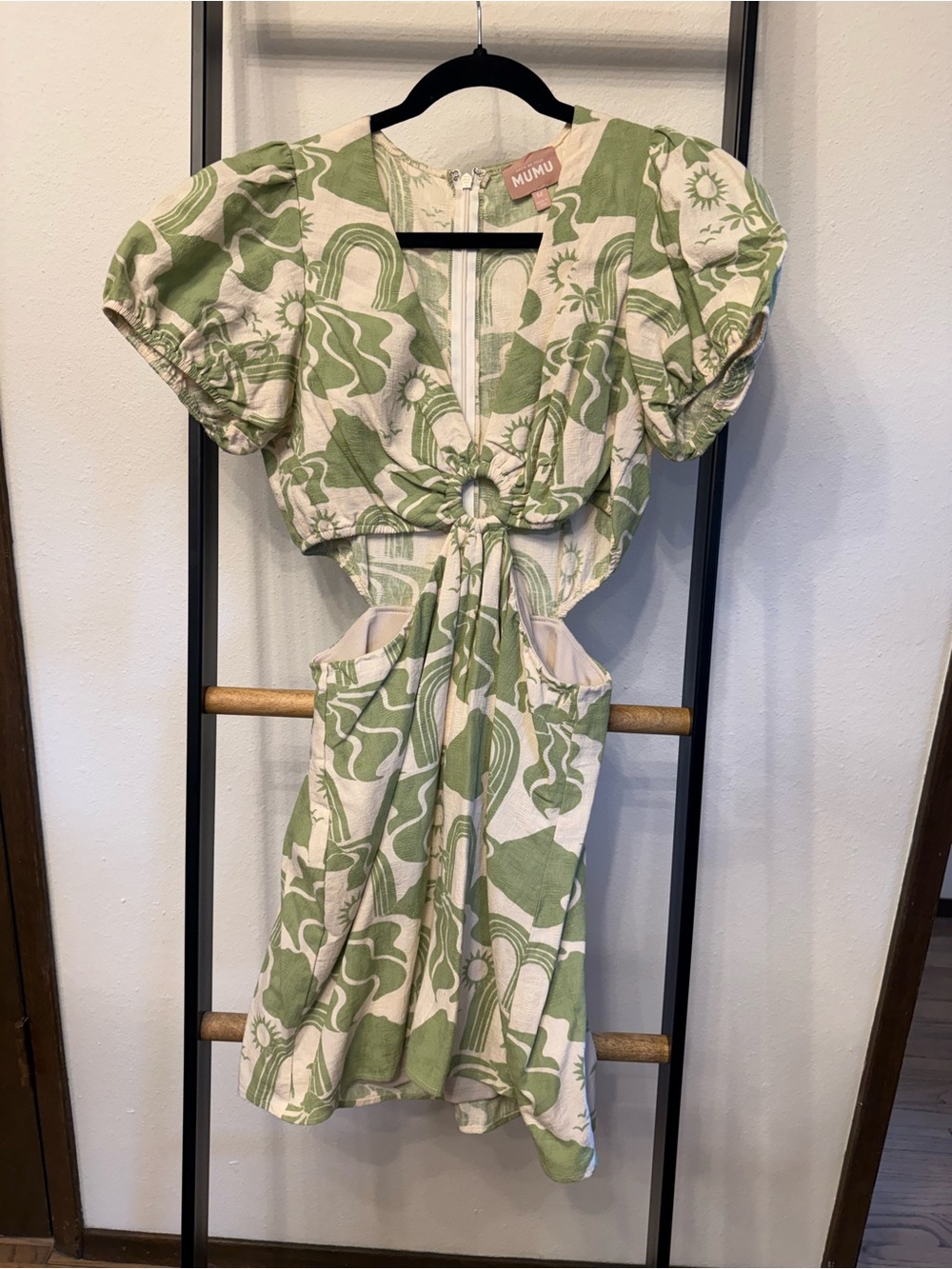 Show Me Your MuMu Green & Cream Cutout Tie-Front Dress